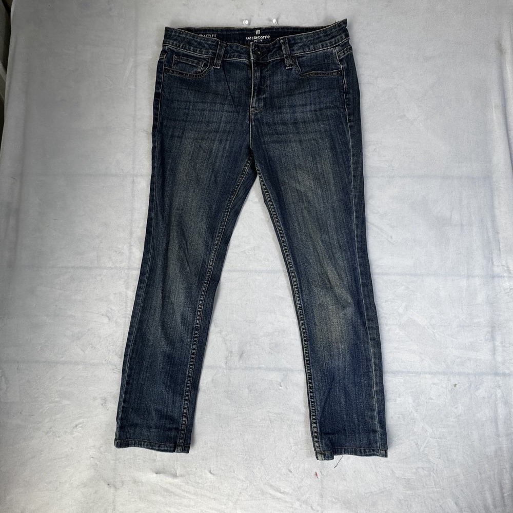 Liz Claiborne Womens Skinny Jeans Blue Denim Whisker City Fit Comfort Pocket 6P